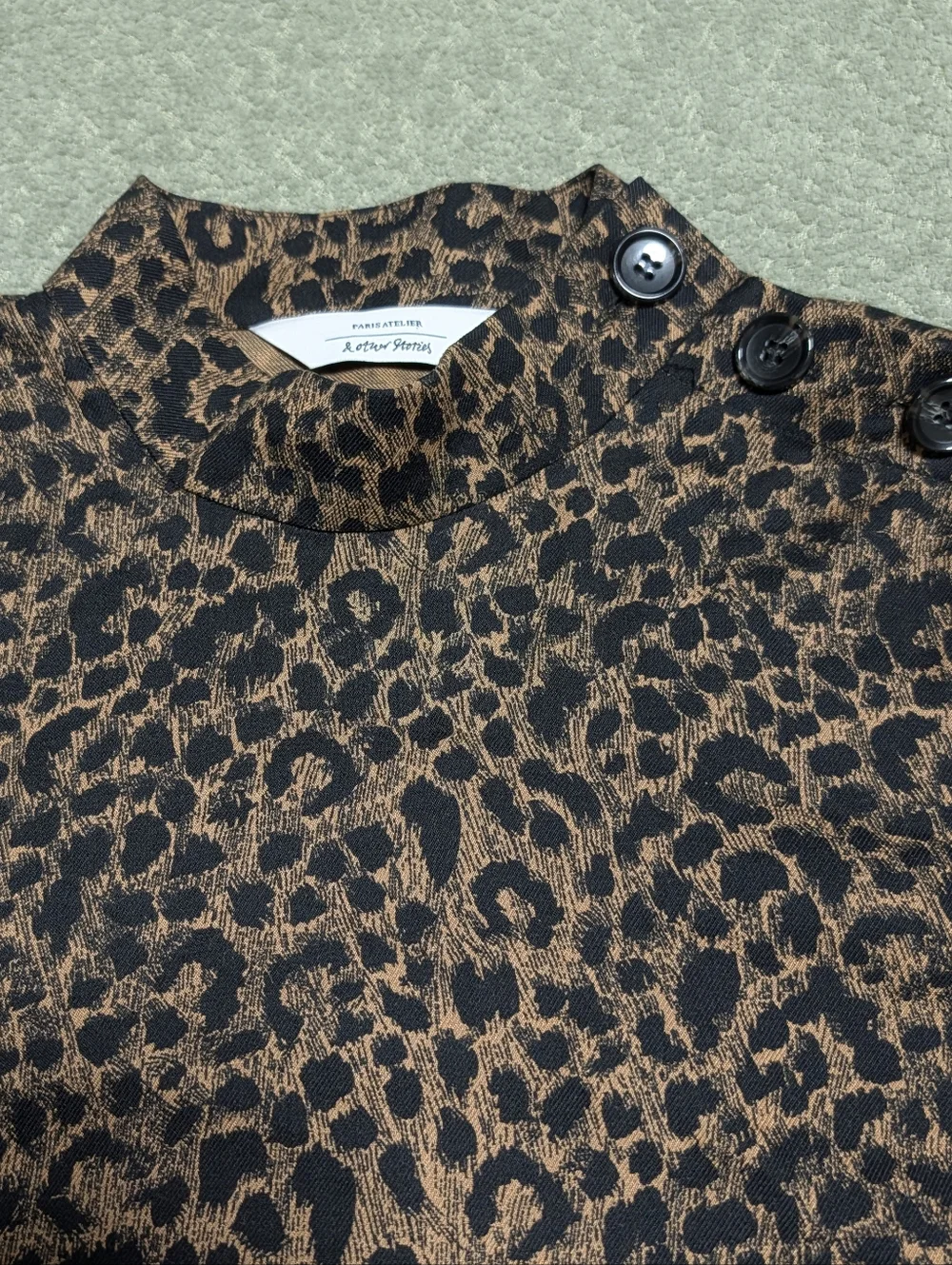 & Other Stories Leopard Print Mini Dress Size 4 Puff Sleeve High Neck - Picture 6 of 14